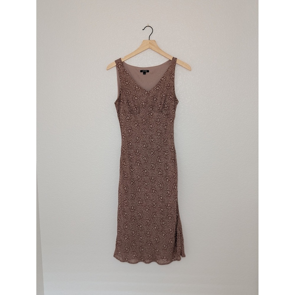 Jacob Brown Floral Mesh V-Neck Sleeveless Midi Sheath Dress